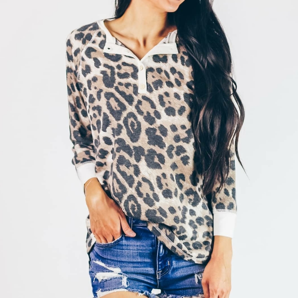 Leopard Animal Print Henley Thermal Top